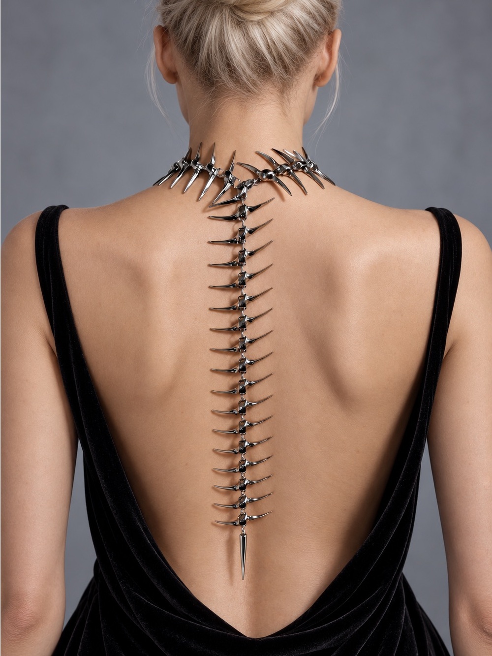 Silver Spine Back Spike Gothic Necklace